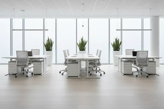 Modern office fitout featuring a sleek workspace layout with ergonomic desks and chairs.