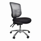 A black mesh back office chair with a chrome base and adjustable features including seat height and back angle.