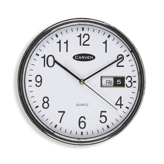 Carven Clock Round with Date - Silver Frame