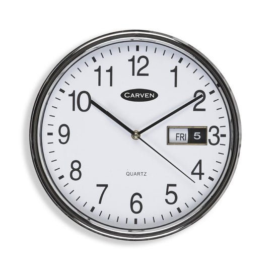 Carven Clock Round with Date - Silver Frame