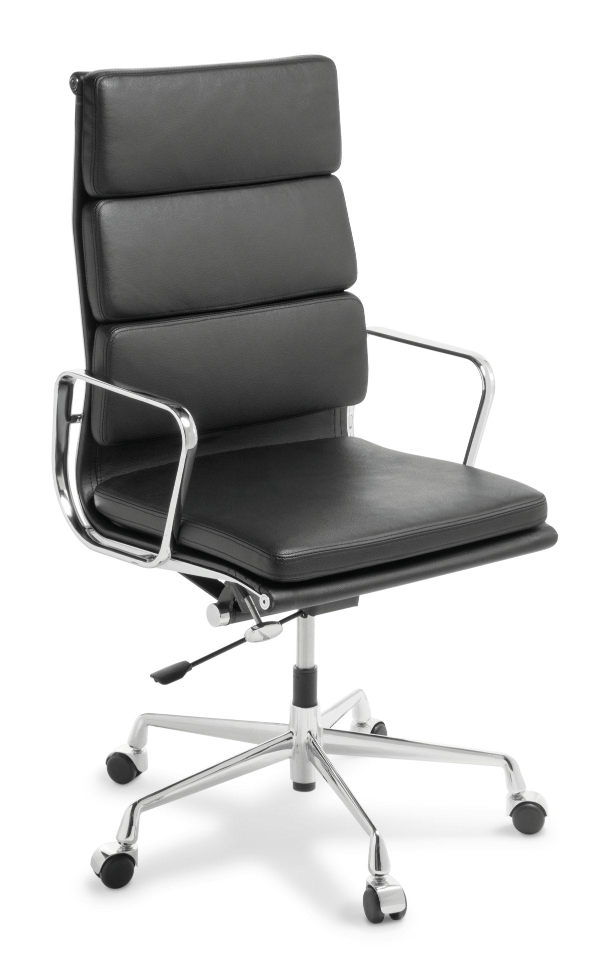 Eames Replica Soft Pad High Back Leather Chair - Chrome Frame