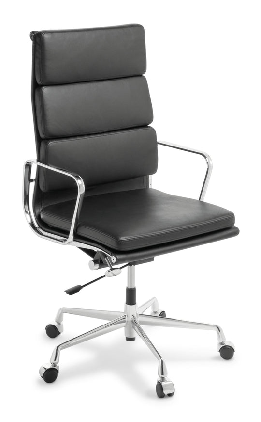 Eames Replica Soft Pad High Back Leather Chair - Chrome Frame