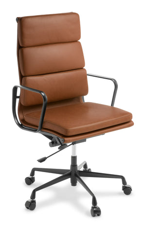 Eames Chair tan leather office chair with black metal frame