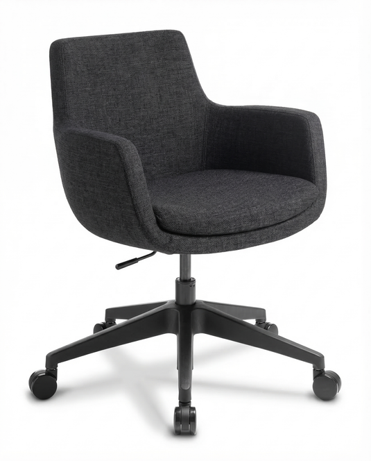 Dark gray meeting chair with a black base on a white background
