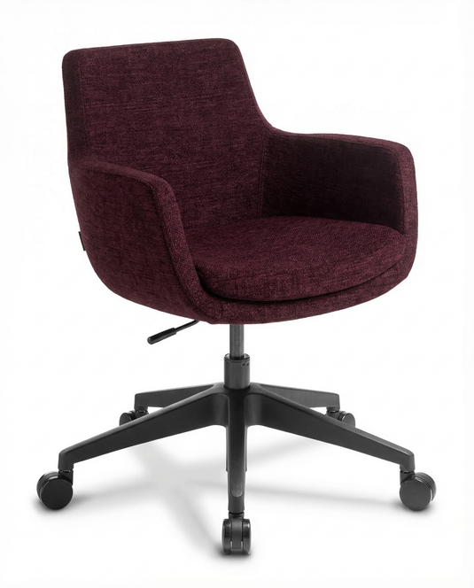 Maroon meeting chair with black base on a white background