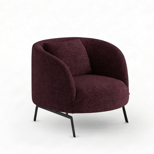 Purple armchair with black legs on a white background
