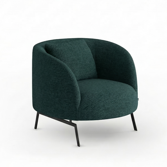 Green armchair black steel base on a white background