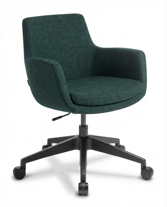 Green meeting chair with a black base on a white background