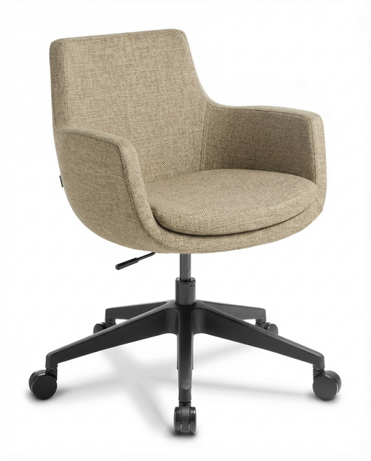 Beige meeting chair with black base on a white background