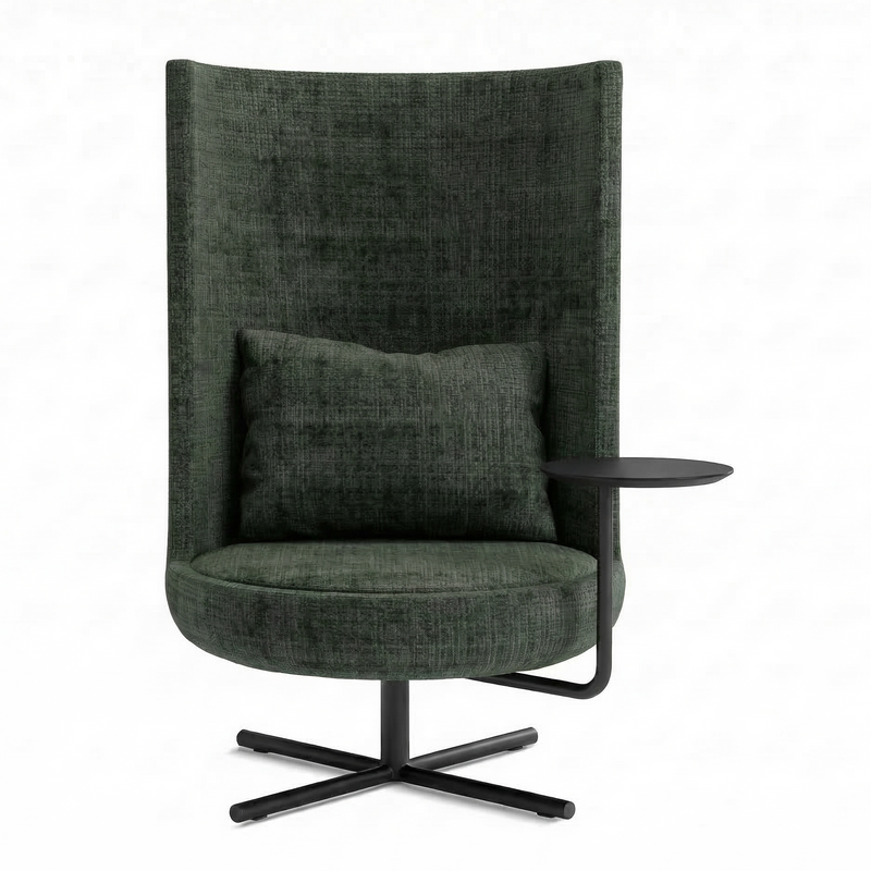 Load image into Gallery viewer, Green upholstered armchair with a pillow on a white background
