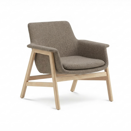Brown armchair with wooden legs on a white background