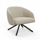 Modern chair with beige upholstered seat and backrest on black metal legs against a white background