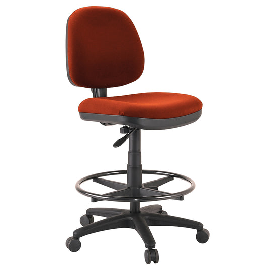 Red office chair with black base on a white background