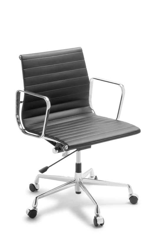 Eames Replica Classic Mid Back Chair - Black PU - Chrome