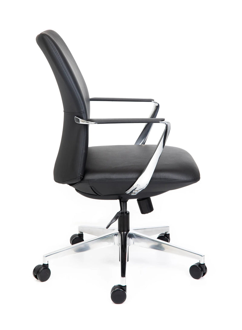 Load image into Gallery viewer, Black office chair with chrome accents on a white background
