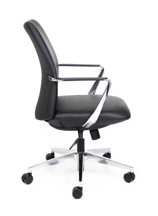 Black office chair with chrome accents on a white background