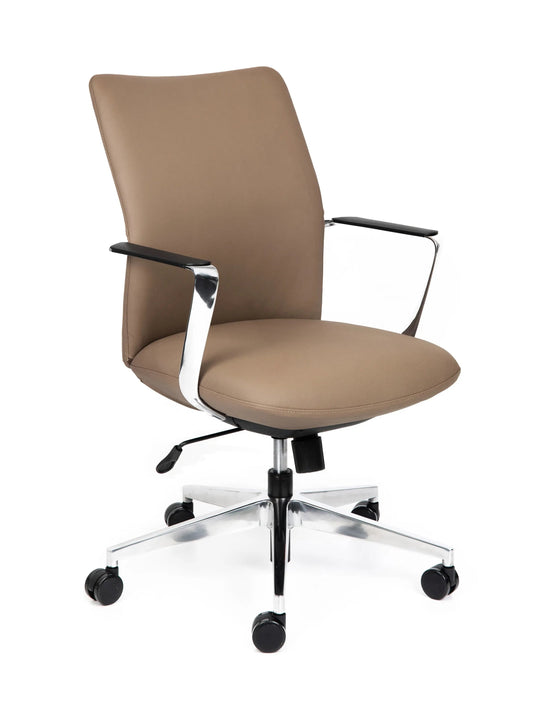 Brown office chair with armrests on a white background