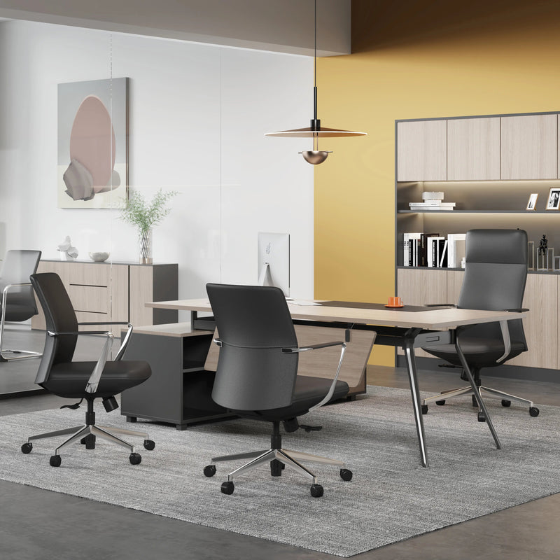 Load image into Gallery viewer, Modern office interior with desks, chairs, and decor elements.
