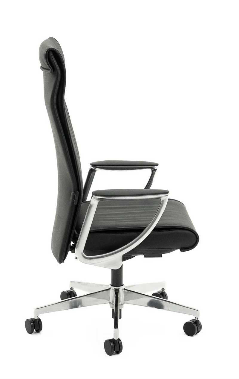 Load image into Gallery viewer, Black office chair with mesh backrest on a white background
