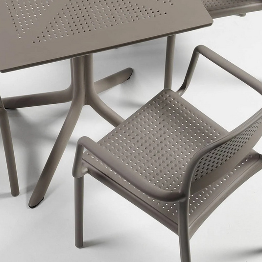 taupe outdoor chair and square table