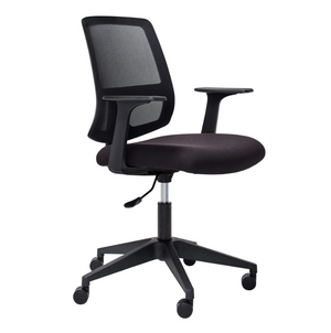 Black office chair with mesh backrest on a white background