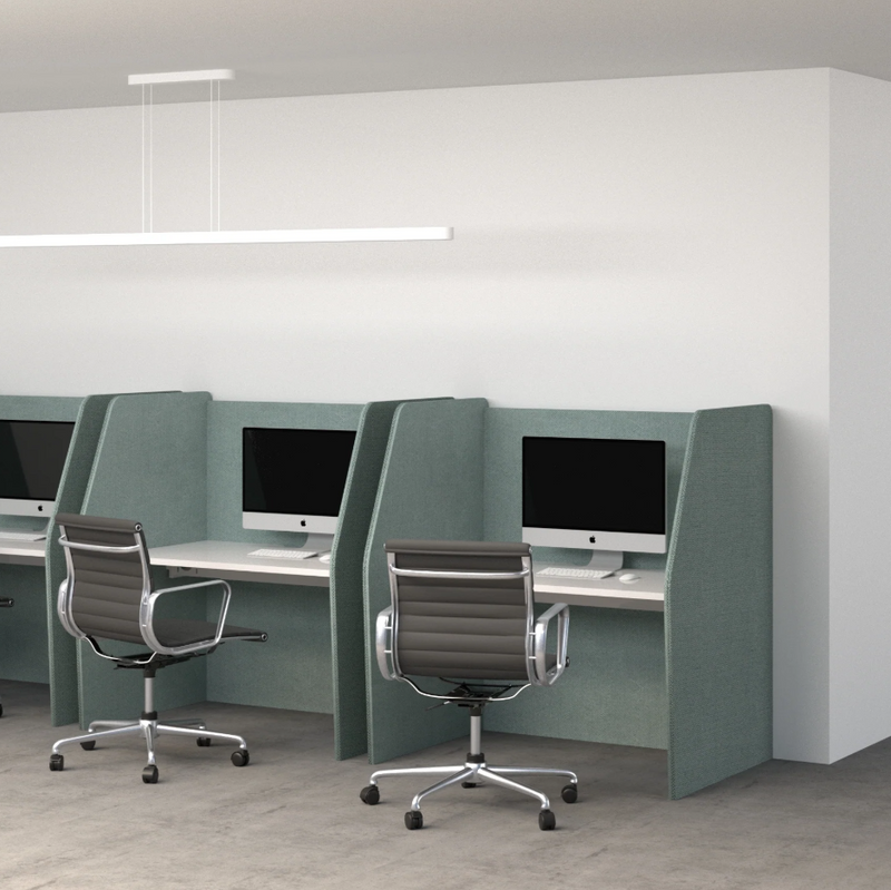 Load image into Gallery viewer, Modern office setup with computer stations and chairs in a minimalistic office space.
