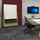 Mobile Whiteboard, Wall Mounted Television, and Meeting Table with Mesh Back Office Chairs