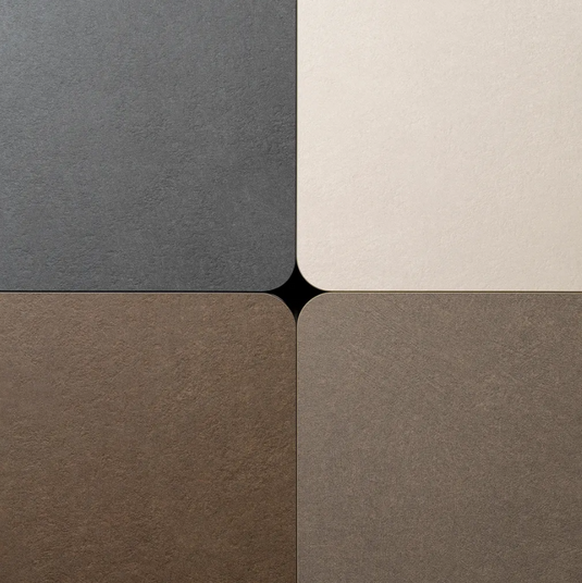 Four square tiles in gray, beige, brown, and another brown shade.